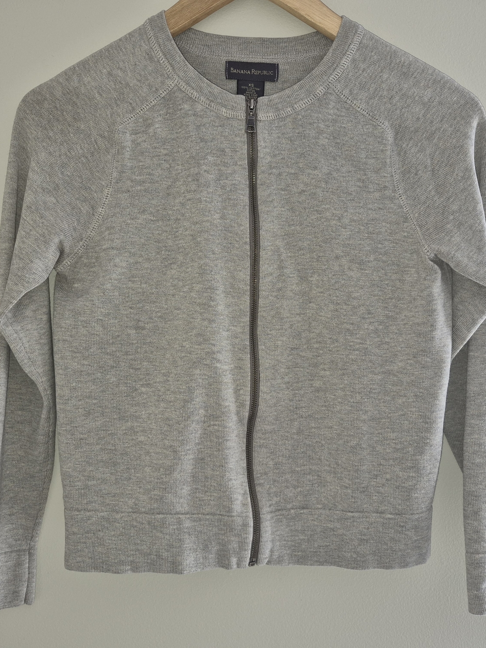 Banana Republic Grey Zip-Up Cardigan Sweater XS 100% Cotton Lightweight